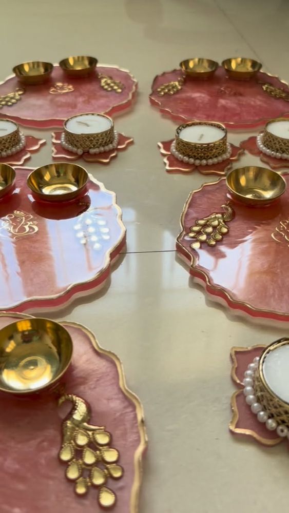 Resin Pooja Thali — 6 Inch with 2 Candle Holders - Resin Art in Ahmedabad