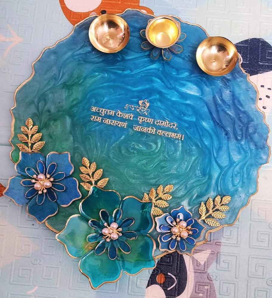 Handcrafted Resin Pooja Thali — 12 Inch - Resin Art in Ahmedabad