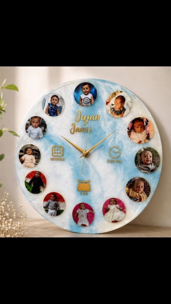 Baby Memory Resin Wall Clock — 18 Inch - રેઝિન આર્ટ in અમદાવાદ