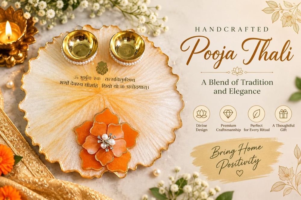 Orange & White Pooja Thali — 8 Inch - રેઝિન આર્ટ in અમદાવાદ