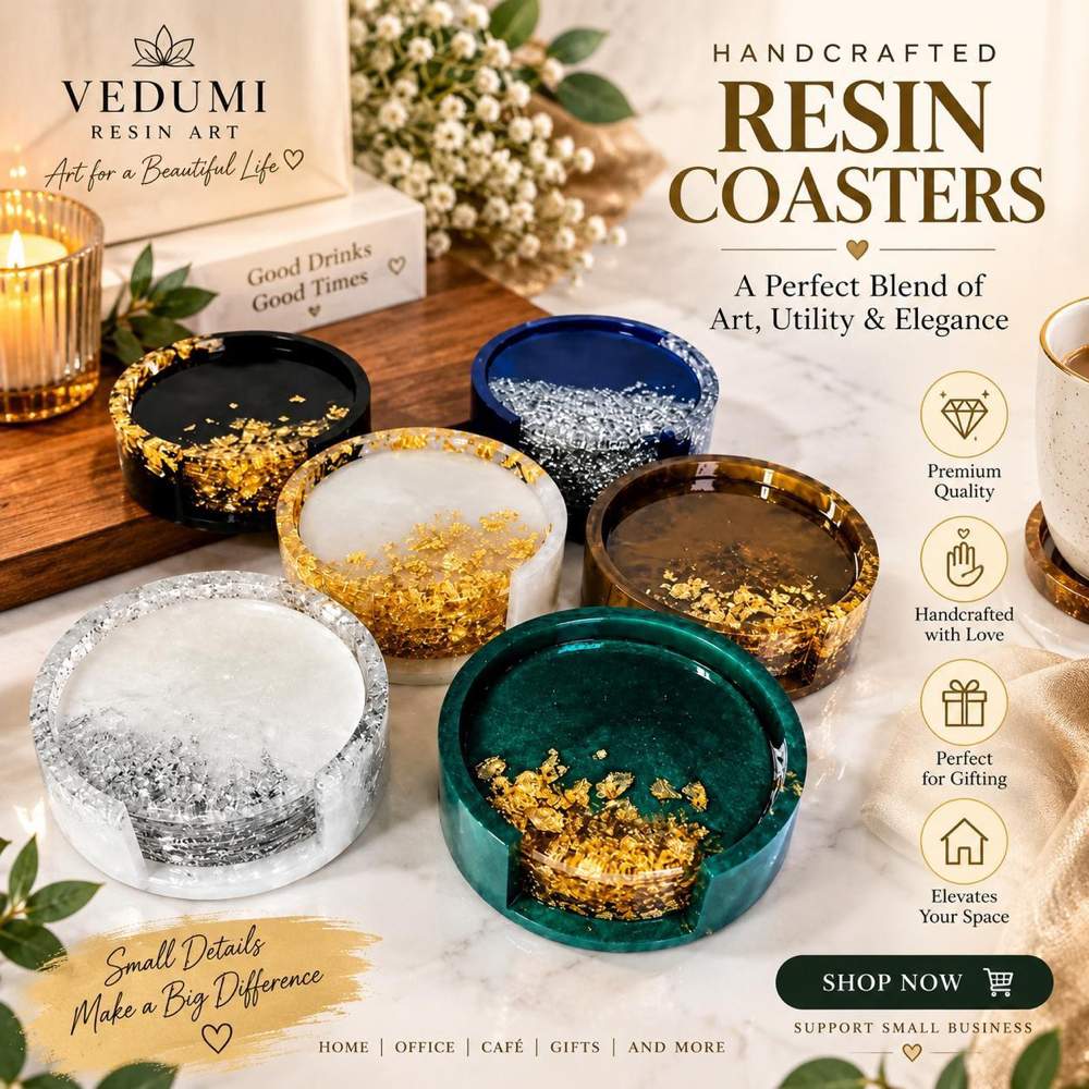 Handcrafted Resin Coaster Set of 3 - Resin Art in Ahmedabad