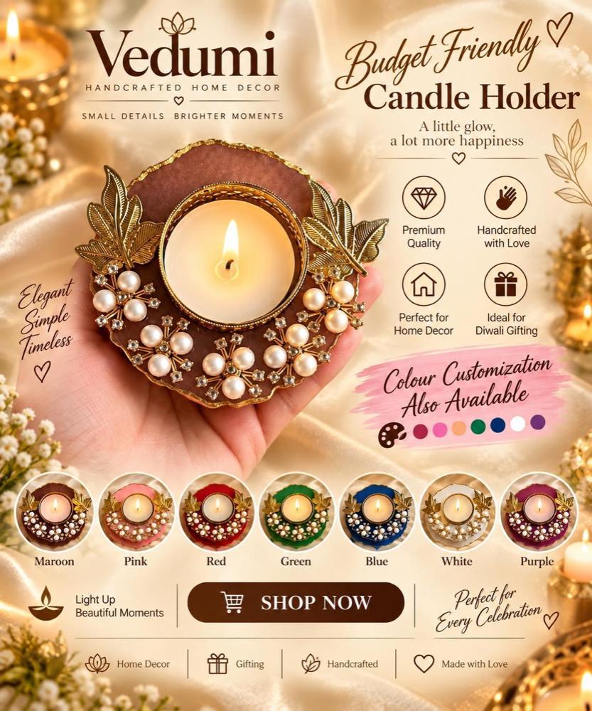 Pearl & Gold Leaf Tea Light Candle Holder - Resin Art in Ahmedabad