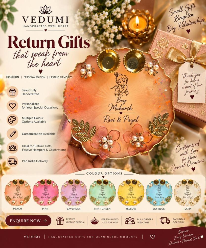 Personalized Baby Shower Return Gift Pooja Thali - Resin Art in Ahmedabad
