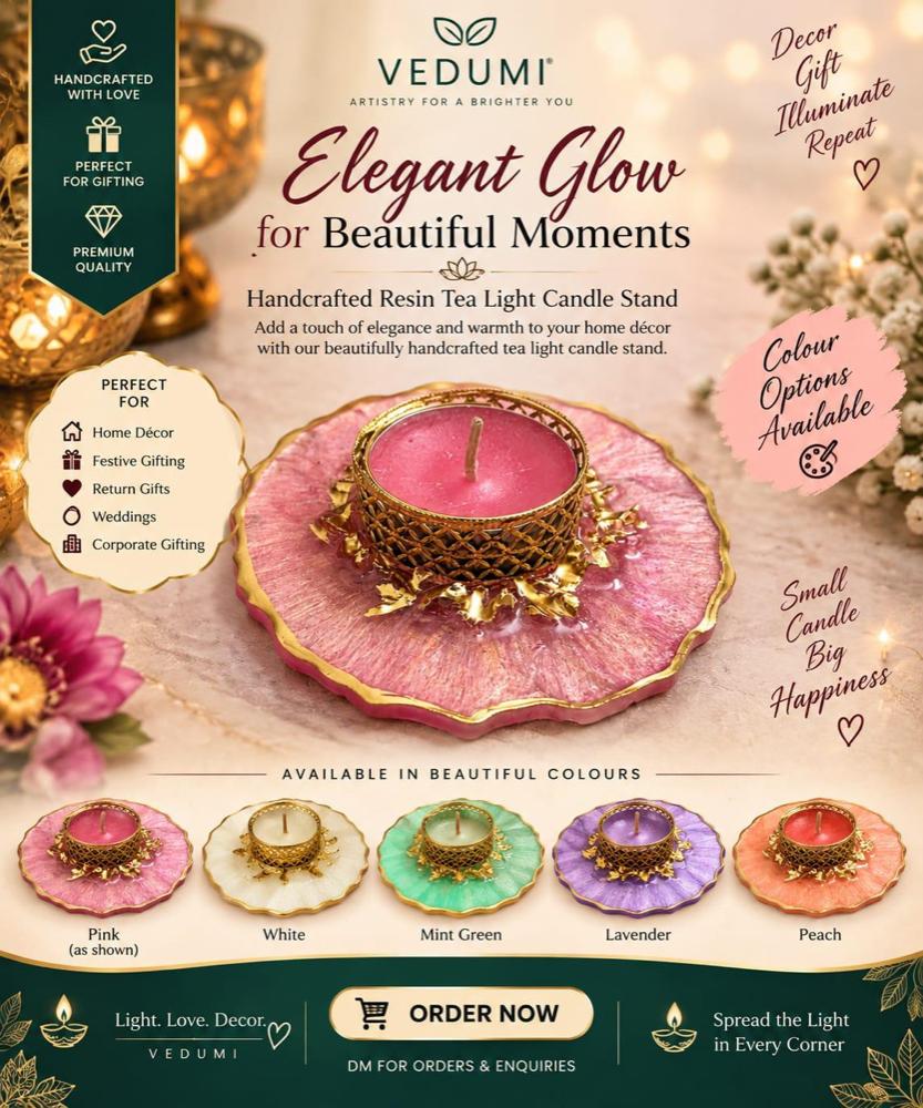 Gold Filigree Tealight Candle Stand - Resin Art in Ahmedabad