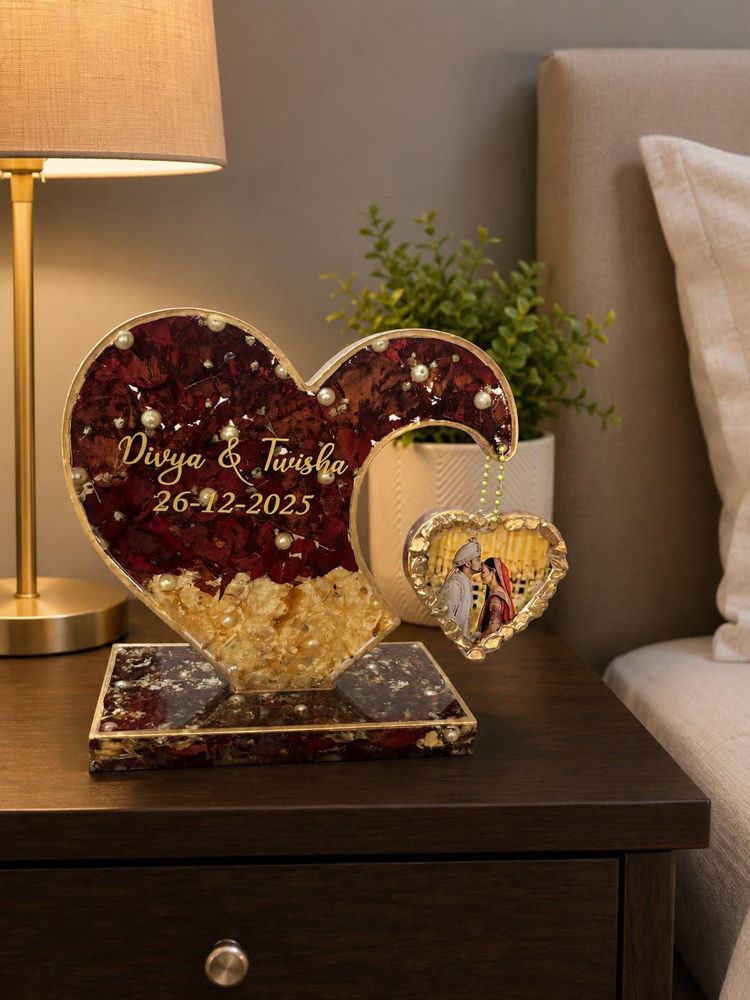 Double Heart Flower & Photo Keepsake - Resin Art in Ahmedabad