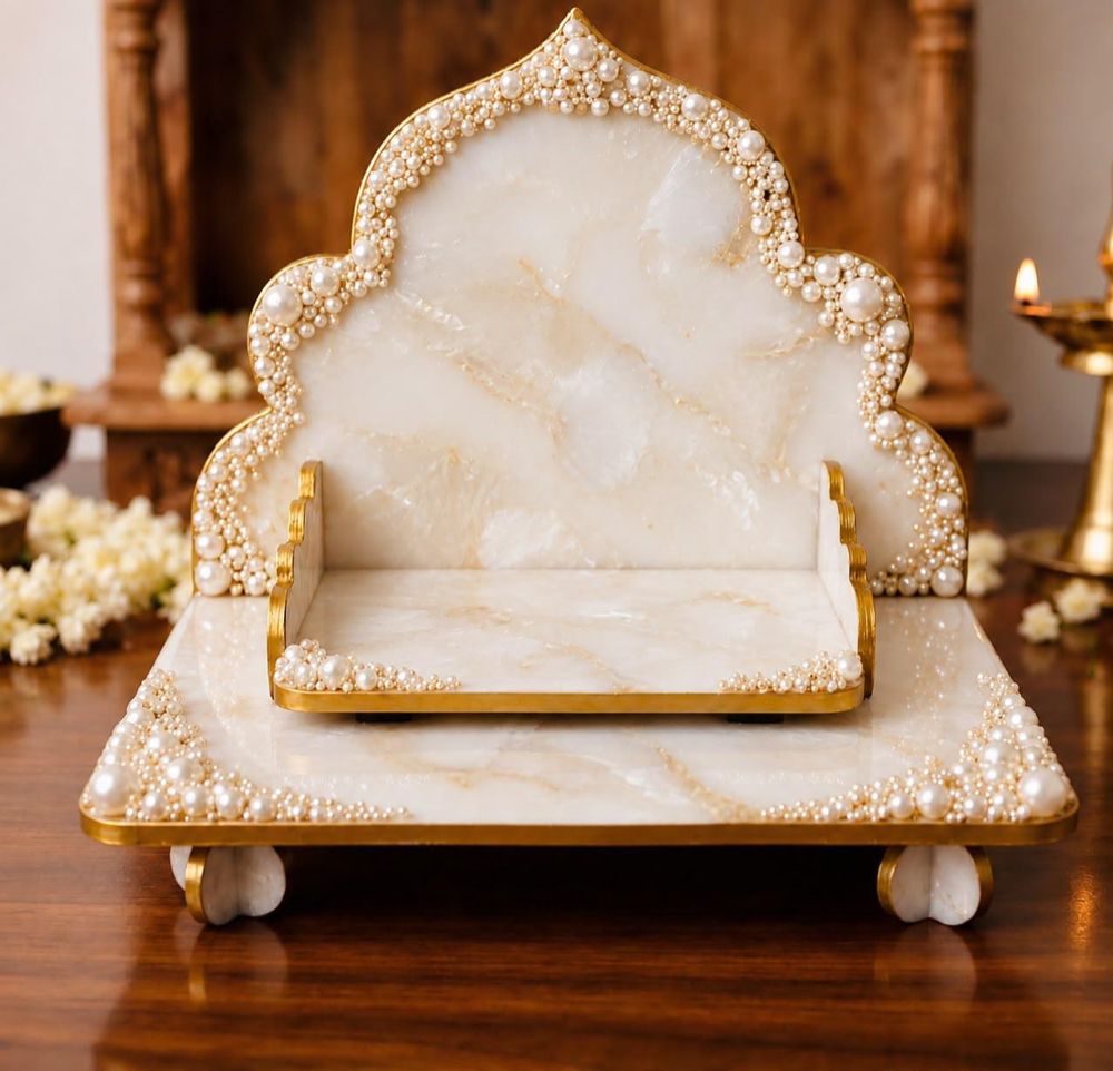 Pearl & Ivory Marble Sinhasan - Resin Art in Ahmedabad