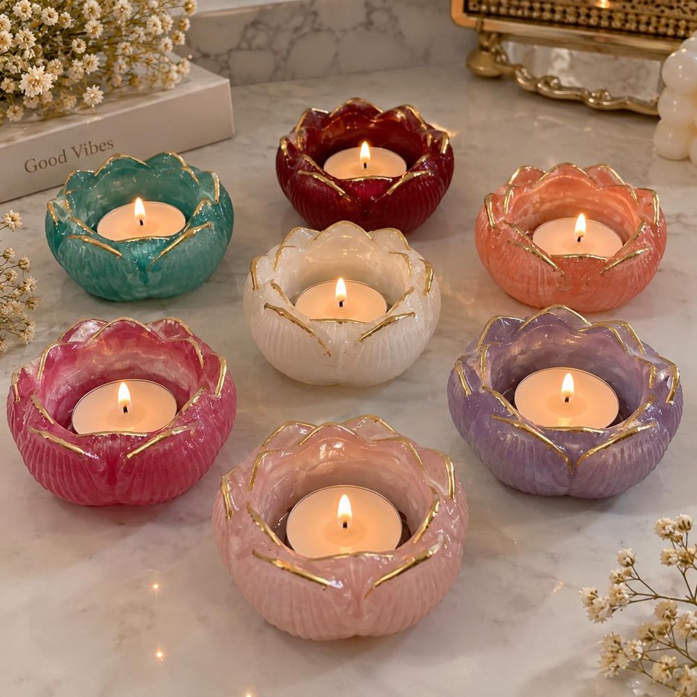 Pastel Lotus Tealight Holder — Bulk - Resin Art in Ahmedabad
