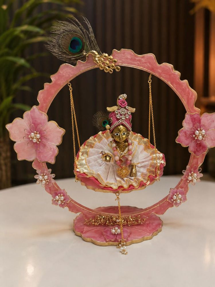Kanha Jhula for Laddu Gopal — Pink Pearl Flower Swing - Resin Art in Ahmedabad