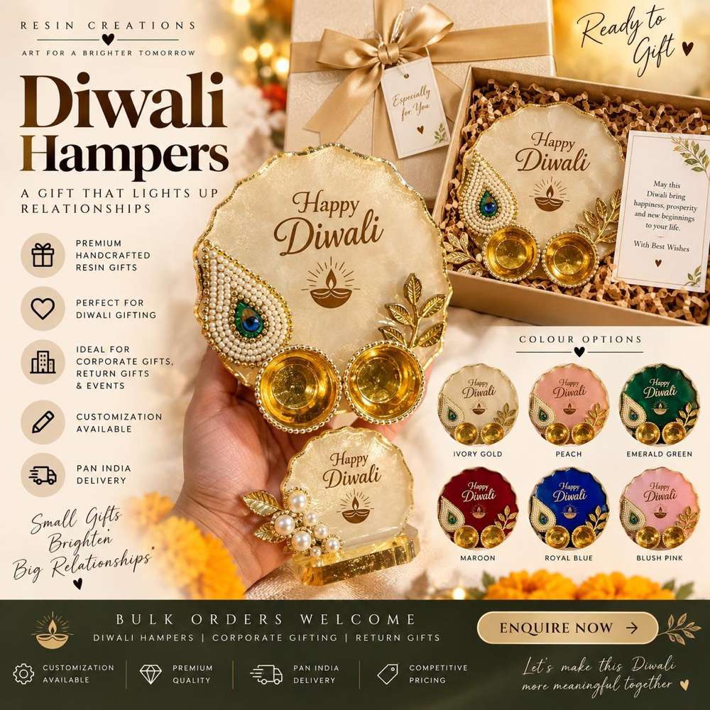 Diwali Peacock Pearl Roli Plate — 6 Inch Gift Hamper - રેઝિન આર્ટ in અમદાવાદ