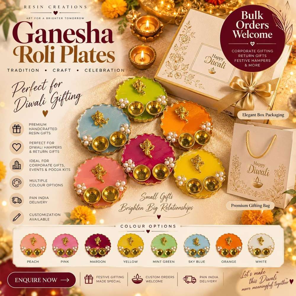 Ganesha Roli Plate — 6 Inch Diwali Gift Hamper - રેઝિન આર્ટ in અમદાવાદ