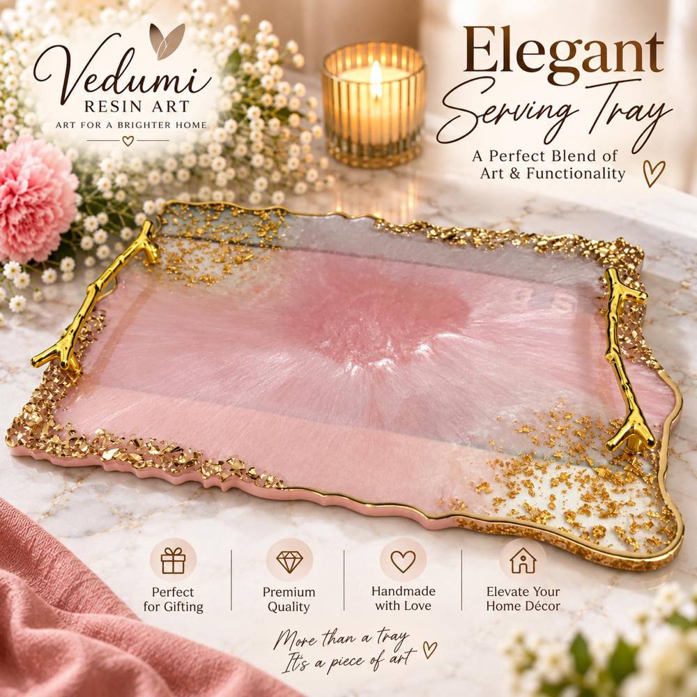 Rose Gold Branch-Handle Serving Tray - રેઝિન આર્ટ in અમદાવાદ