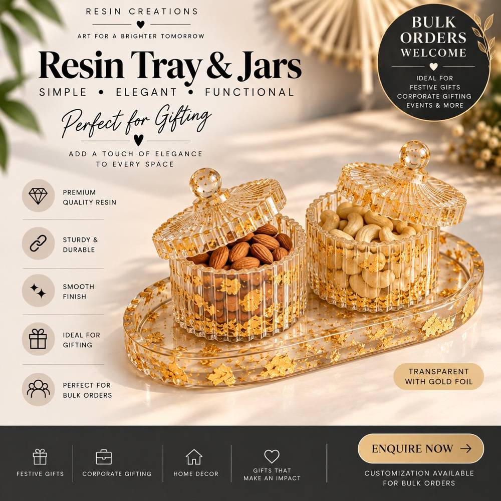 Resin Tray & Jars — Gold Foil Gift Set - રેઝિન આર્ટ in અમદાવાદ
