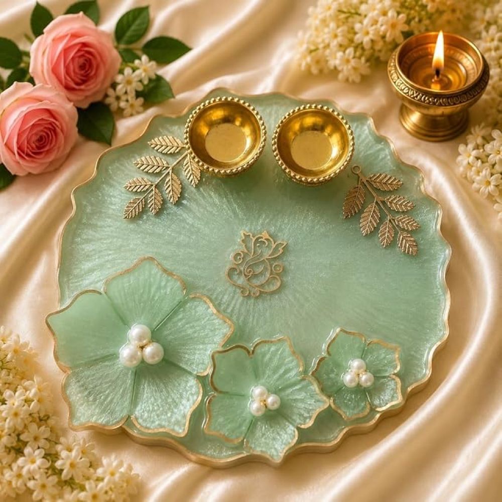 Mint Blossom Pooja Thali - રેઝિન આર્ટ in અમદાવાદ