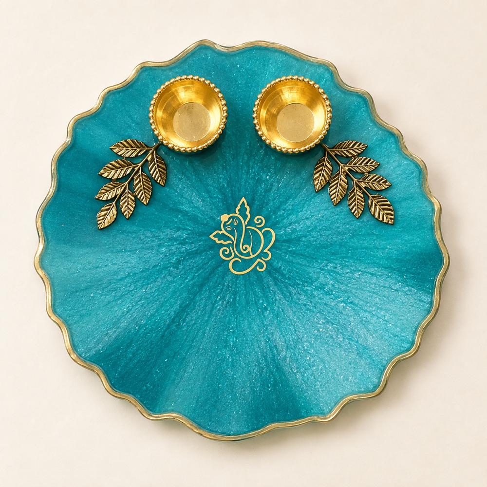 Turquoise Ganesh Pooja Thali — Bulk - રેઝિન આર્ટ in અમદાવાદ