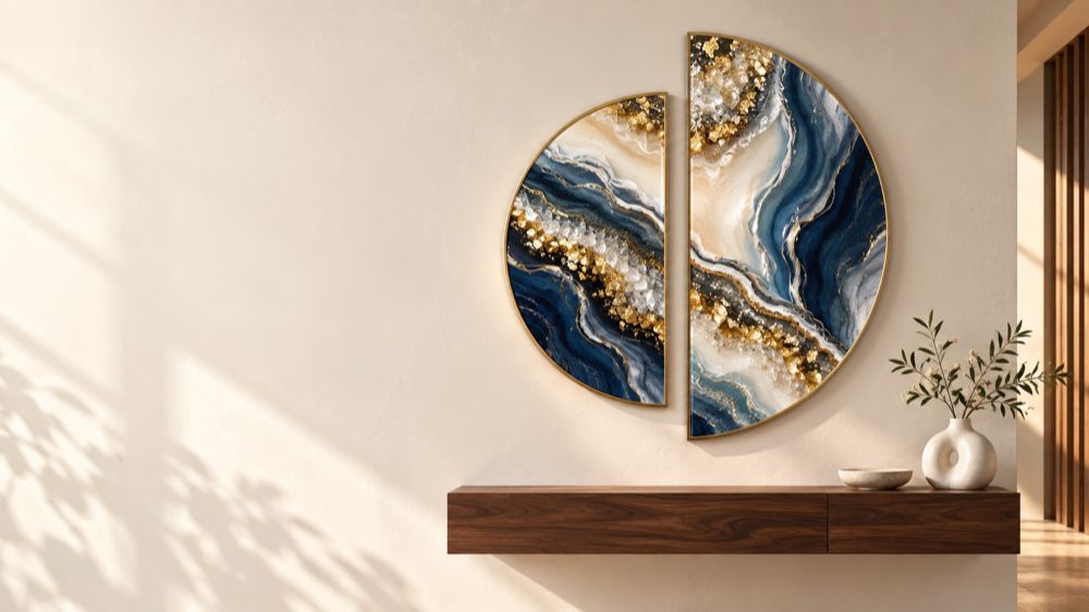 Split-Circle Marble & Gold Wall Art - Resin Art in Ahmedabad